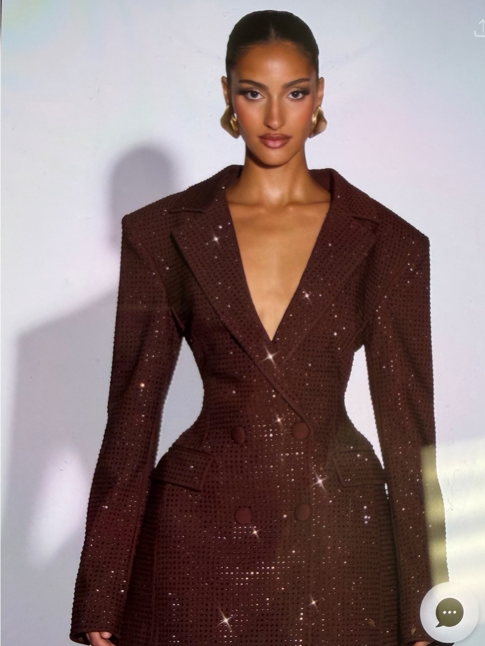 Elegant Sparkle Double-Breasted Brown Dress Blazer